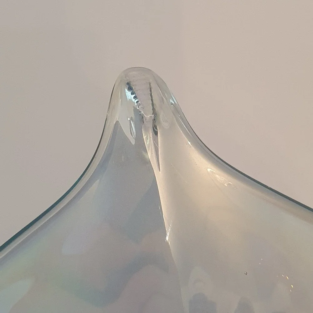 Vintage Jack in the Pulpit Candleholder Iridescent Aqua Glass Hand Blown Signed